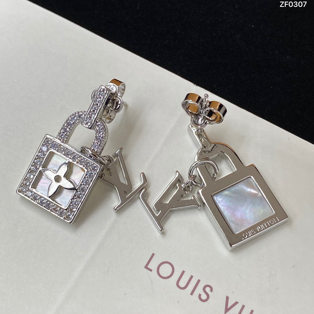 2025 Shiny Zircon Lock Logo Earrings