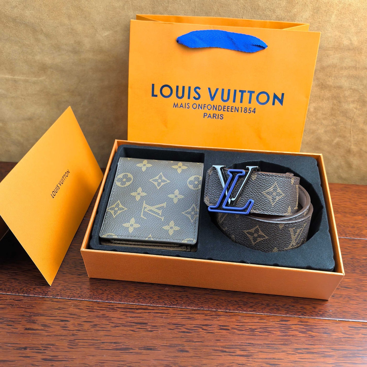 2025 L classic double buckle brown belt + wallet set