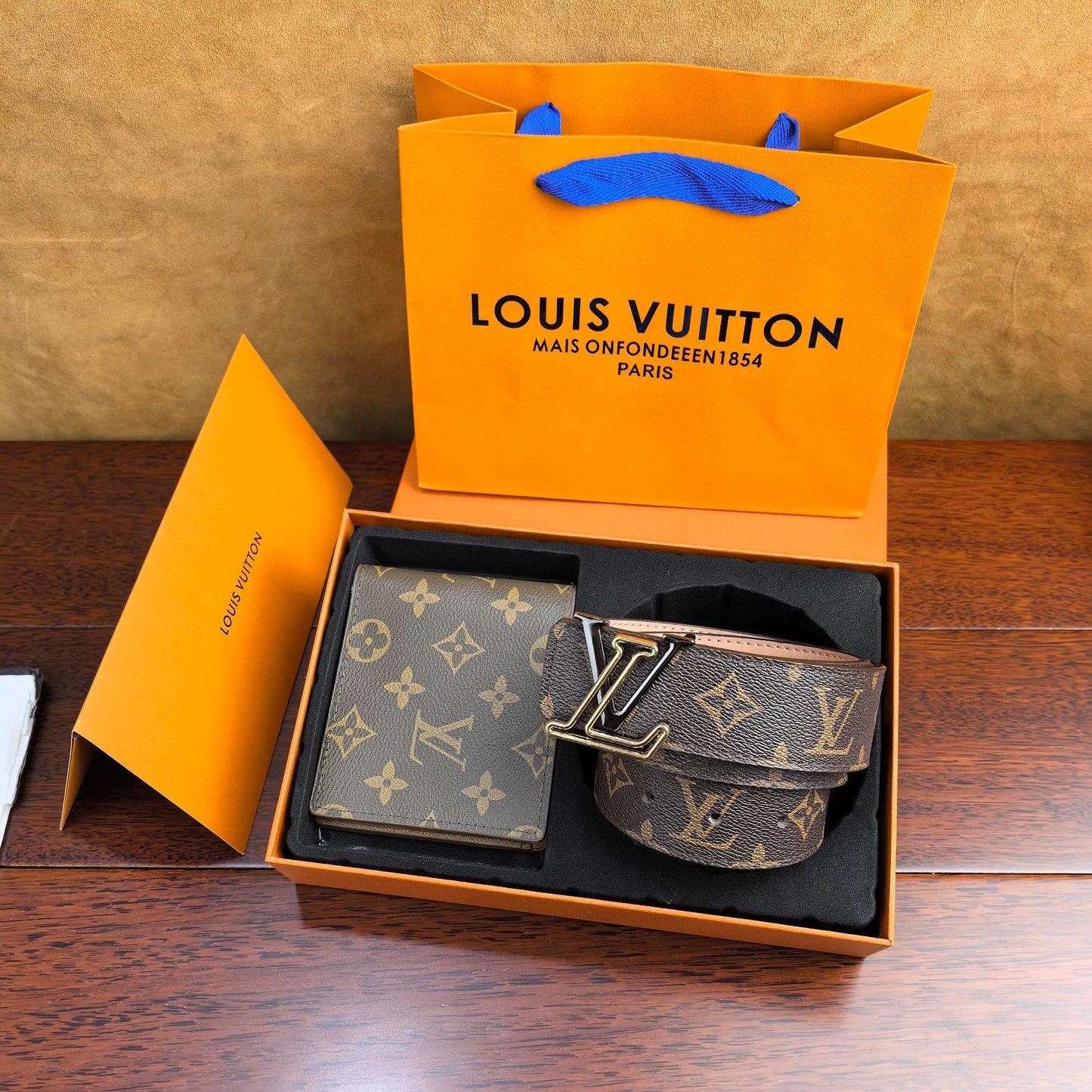 2025 L classic double buckle brown belt + wallet set