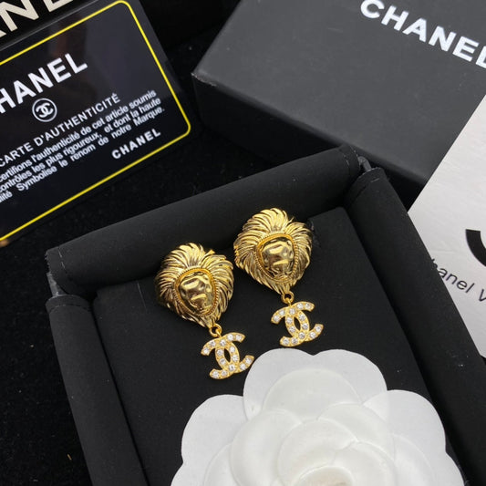 2025 Lion Head Diamond Drop Earrings
