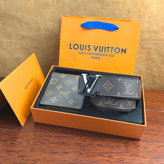 2025 L classic double buckle brown belt + wallet set