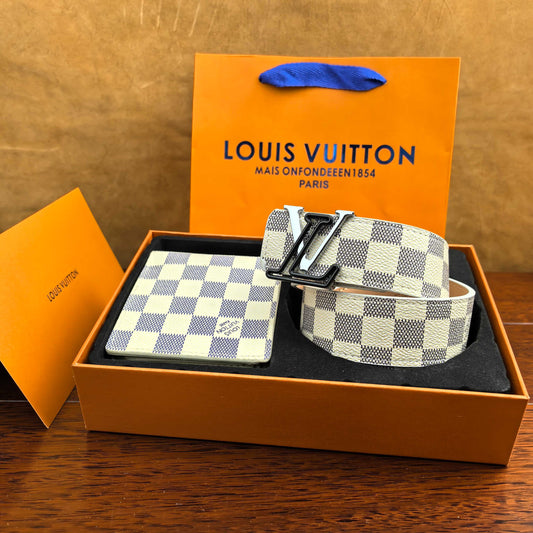 2025 L Home Classic White Buckle Belt + Wallet Set