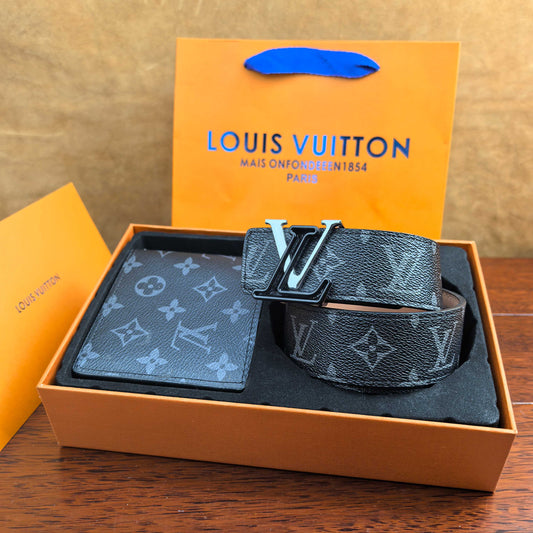 2025 L Home Classic Black Flower Belt + Wallet Set